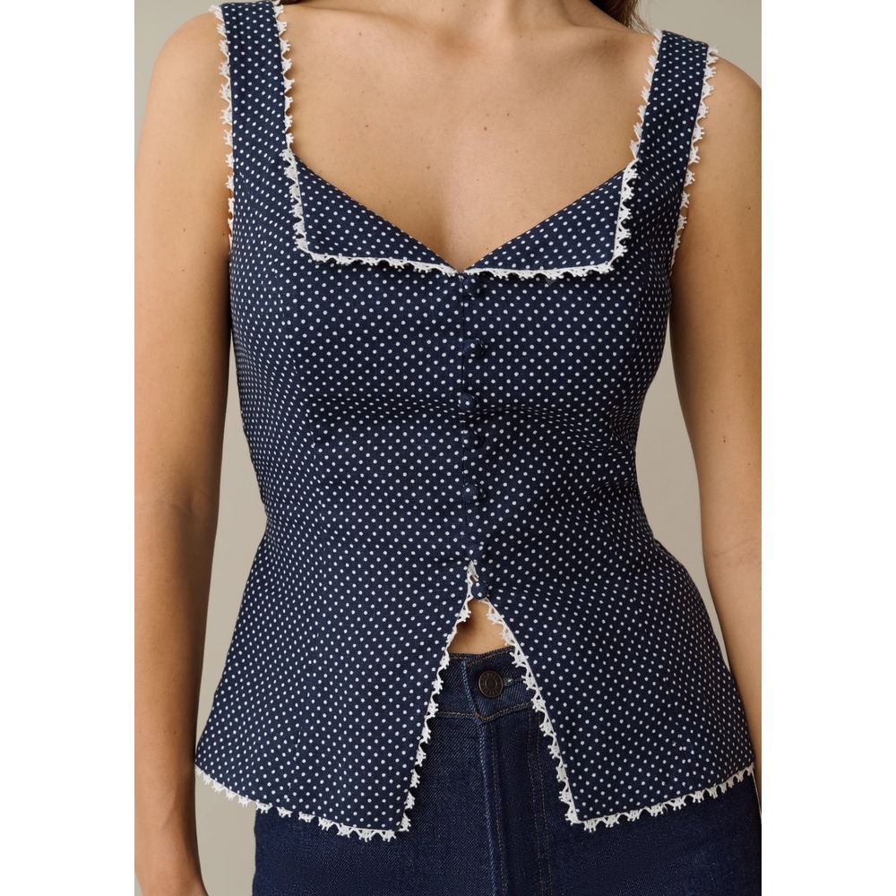 NWT o.p.t Ambrose Linen Top in Blue Polka Dot - Size 4